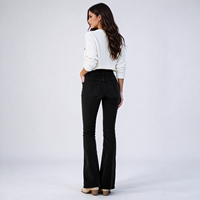 Celana Corduroy High Waist Flare Wanita, Celana Ribbed Pull-on untuk Studio, Aktivitas di Luar Ruangan, Musim Gugur