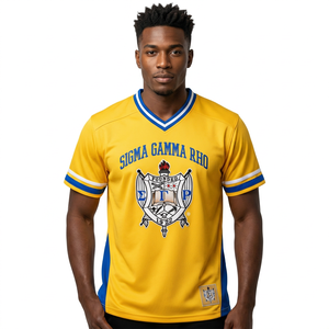 Maillot de basket jaune à col en V pour homme Sigma Gamma Rho, manches courtes, en maille respirante, polyester, tenue d'équipe - Product Image 1