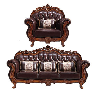 Ensemble de canapés en cuir véritable de luxe, design moderne vintage haut de gamme, canapé sculpté en bois pour salon, modulaire, sectionnel, livraison gratuite - Product Image 6