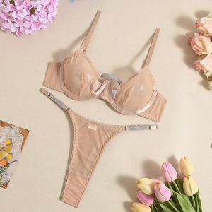 Ensemble de lingerie 2 pièces sexy et érotique, ultra-fin, ajouré, couleur unie, en maille transparente, très vendu - Product Image 6