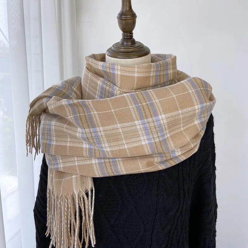 Autunno e inverno moda cashmere plaid sciarpa con nappine design fresco caldo scialle da donna in pashmina