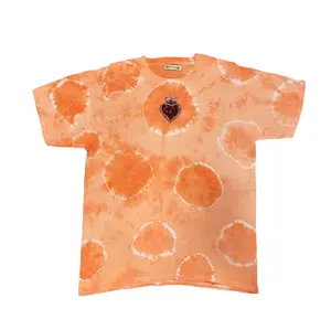 New Cotton T-shirt With Short Sleeves Orange Color Stone Heart Decoration For School Days Madeintaly