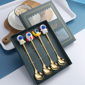 Creative Cartoon Astronaut Stainless Steel Spoon Gift <b>Box</b> Coffee Dessert Soup Stirring Spoon Set - Product Image 3