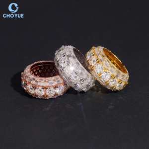 Anillo de Hombre de Plata de Ley 925 con Diamantes de Moissanita VVS Brillantes, Estilo Hip Hop, Anillo de Banda con Incrustaciones de Moissanita - Product Image 1