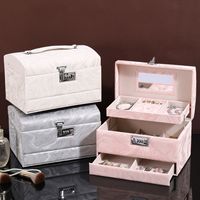 Organisateur de bijoux en cuir de style coréen à grande capacité, 3 tiroirs, imperméable, multifonctionnel, portable, étui pour collier et boucles d'oreilles en or
