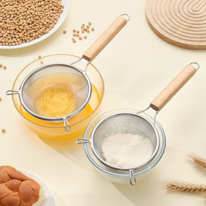 Passoire à lait de soja avec manche en bois, passoire de cuisine en acier inoxydable 304, passoire à huile à double anse anti-brûlure - Product Image 4