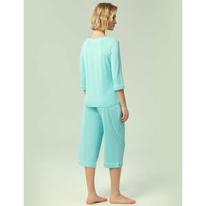 Conjunto de pijama de bambú para mujer, conjunto de pijama con manga 3/4, pantalones capri, ropa de dormir cómoda de algodón para mujer - Product Image 3
