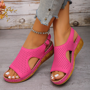 Women Summer Wedge Sandals New Hollow Breathable European and American Open-Toe Roman Sandals in Stock - Product Image 4