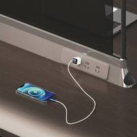 Nouvelle version améliorée de poste de travail pour quatre personnes, bureau de travail en acier en forme de A avec cloison, lampe LED et armoire mobile, finition argent liquide