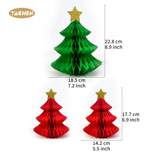 Yachen New Arrival 3Pcs Giáng Sinh Tổ Ong Giấy Cây 3D Màu Xanh Lá Cây Xmas Giấy Cây Trung Tâm Cho Kỳ Nghỉ Trang Trí - Product Image 6