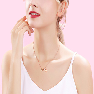 Collar con colgante de cristal con forma de carta de amor, colgante de corazón de oro rosa para mujer, regalo para uso diario - Product Image 3