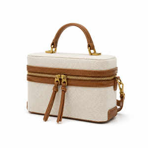 Sac de toilette vintage en toile avec garniture en cuir PU |   Élégante trousse de maquillage, sac à main, sac bandoulière pour femmes |   Échantillons en 7 à 10 jours - Product Image 2