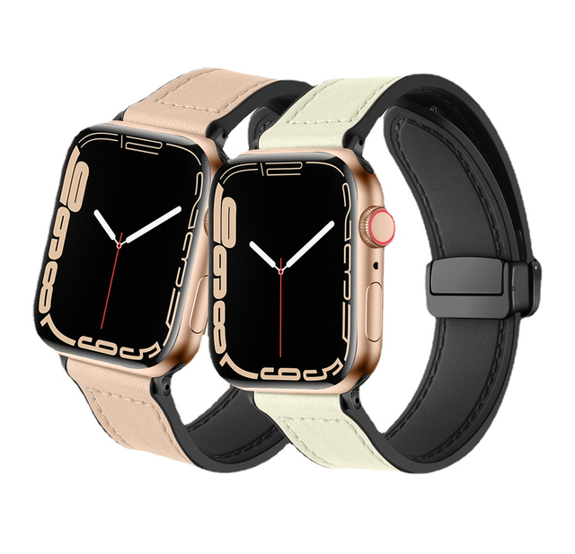 Genuine Leather+silicone Strap for IWatch ultra 2 49mm Magnetic Strap for Apple Watch Band 44mm 38mm 45mm 41mm Fashion Bracelet