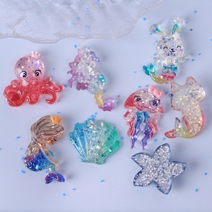 Nouveaux charms transparents en acrylique à paillettes, en forme de coquillage et d'étoile de mer, style sirène, pour DIY <span class=keywords><strong>Havaianas</strong></span>, avec possibilité d'ajouter des crochets - Product Image 3