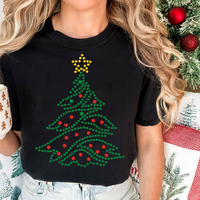 Transferts thermocollants personnalisés en strass couleur néon pour T-shirts, motifs étincelants DIY, vêtements avec motifs d'arbre de Noël