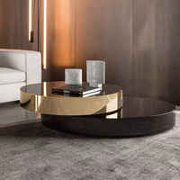 Table basse YuanChang de style moderne en acier inoxydable, table basse multifonctionnelle en or et verre