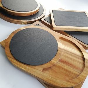 ビュッフェダイニングサービスにおける新たなアドバンテージ ブラックフードサプライ ディナーピザ 木製ハンドル付きボード 天然石プレート ストーンプレート - Product Image 2