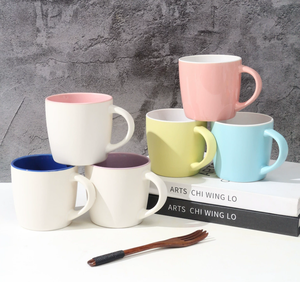 Tazas de Café de Cerámica con Acabado Mate, Color Sólido en el Interior, Diseño Minimalista para el Hogar, Blanco con Interior Rosa, Azul y Morado - Product Image 1