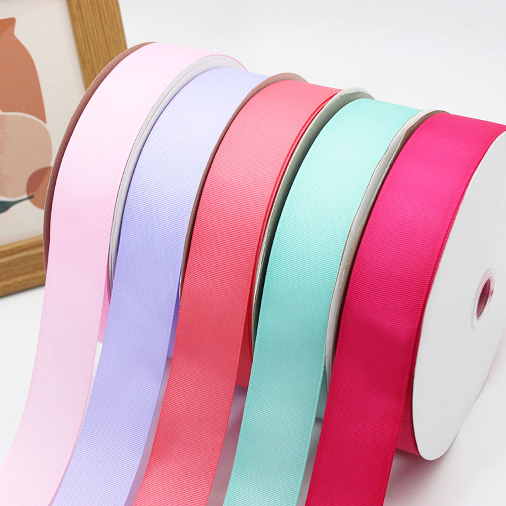 Wholesale Single Face Polyester Satin Ribbon Webbing Solid Color Christmas Decorative Gift Silk Adhesive for Candle Decoration