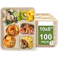 Restaurant. Plateau jetable multi-compartiments en bagasse de canne à sucre, compostable, biodégradable, pour plats à emporter et livraison