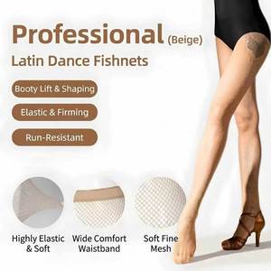 Collants de danse latine professionnels multi-tailles en résille rigide, antidérapants, pour la compétition, tricotés solides - Product Image 3