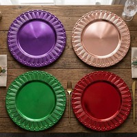 Assiette de présentation ronde de luxe moderne en PP durable de 13 pouces, pigmentée, avec motif personnalisé pour dîners de mariage et événements de steak