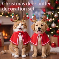 Ensemble Cape et Bandeau à Cornes de Noël pour Animaux de Compagnie – Costume Festif pour Chats et Chiens, Motif Uni avec Bandeau à Cornes et Cape