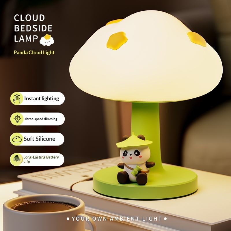 Unique Cloud Design Panda LED ABS Night Light Touch USB Rechargeable Dimmable Warm White Table Lamp Home Decor Children's