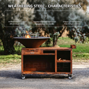 Barbacoa de Acero Corten para Exteriores, Personalizable, para Camping, Barbacoa Europea de Metal, Kit de Cubeta para Cenizas WS-TB, Desmontable - Product Image 1