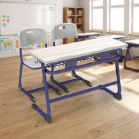 Ensemble bureau et chaise double pour étudiants, structure métallique durable, mobilier de classe avec porte-livres pour collèges et centres de formation