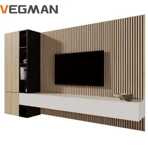 luxury design living room furniture modern wood grain wall mounted tv cabinet