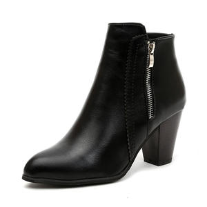 Wish AliExpress <span class=keywords><strong>2021</strong></span> Otoño Invierno Europeo Americano <span class=keywords><strong>Chelsea</strong></span> botas PU superior suela de goma punta estrecha cremallera lateral tacón grueso - Product Image 2