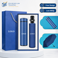 Set Hadiah Payung Logo Kustom dan Botol Vakum Premium untuk Karyawan Perusahaan, Kotak Hadiah Promosi Bisnis dengan Tas, MOQ Rendah