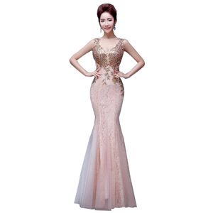 섹시한 환상 Backless 빨간 인어 레이스 드레스 긴 저렴한 아플리케 자수 지퍼 가운 - Product Image 1