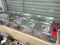 Chauffe-plats commercial pour buffet avec dessus en verre, électrique, 4 bacs, bain-marie, comptoir pour aliments cuisinés