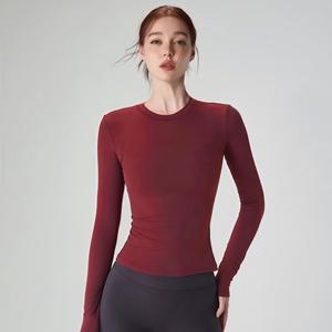 Vêtements de yoga à col rond en vente chaude, vêtements de fitness, de course à pied et de cyclisme, t-shirt à manches longues, t-shirt décontracté, vêtements de sport pour femmes, hauts - Product Image 6