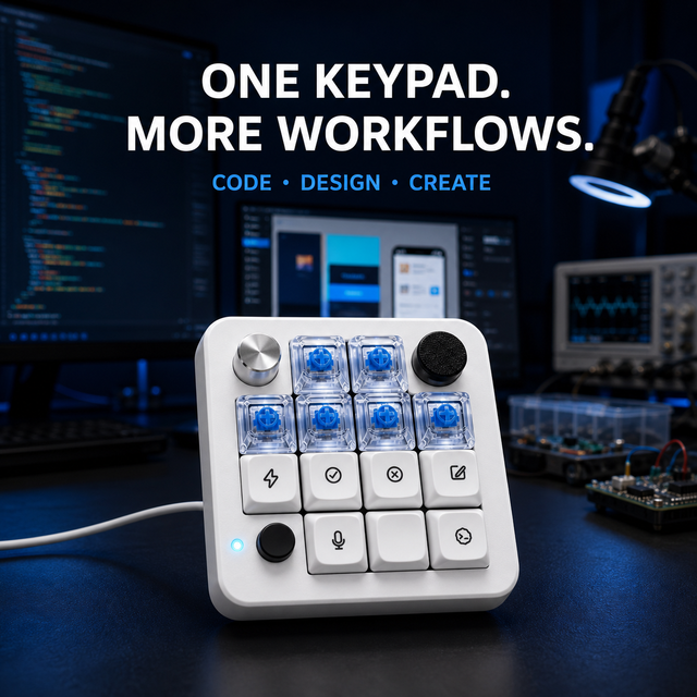 Programmable Macro Keypad 13 Keys with Knob Five-Way Joystick BLE USB-C RGB Backlight New for Laptop Developer Coding.