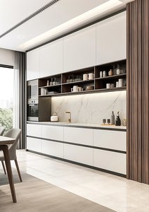 Mueble de <span class=keywords><strong>Cocina</strong></span> con Vitrina de Vidrio Templado y Cajones con Amortiguación Silenciosa para Cocinas Familiares Grandes y Abiertas - Product Image 2