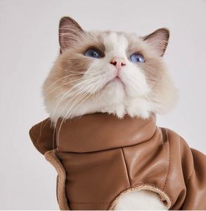 Qiqu Zoohandlung Zubehör Klassische Umweltfreundliche Luxuriöse Winter-Warme Ärmellose PU-Weste für Katzen - Product Image 3