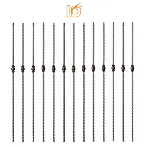 LD Metal 9/16"*44" Solid Square Single Ball Iron Stair Spindles Forged Iron Railing Balusters Hand Hammered Iron Balustrade