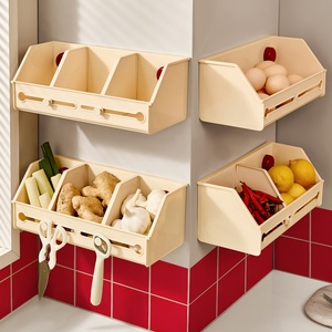 Wall-Mounted <b>Kitchen</b> Suction Cup Plastic Storage Basket <b>Small</b> Hanging <b>Shelf</b> for Organizing Ginger Garlic & Scallions - Product Image 1