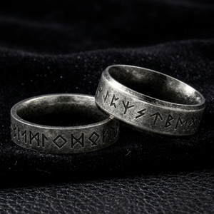 Stainless Steel Viking Rune <b>Ring</b> Men Unisex Antique Silver-Tone <b>Norse</b> Elder Futhark Bold Dark Rebellious Biker Punk Hip Hop - Product Image 1
