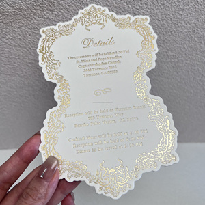 Cartes RSVP et menus élégants pour cérémonie de mariage, imprimés en relief avec des détails en feuille d'or de luxe, sur du carton haut de gamme - Product Image 3