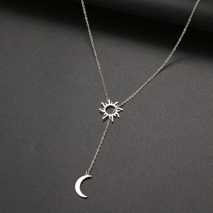 Collar con Colgante de Sol y <span class=keywords><strong>Luna</strong></span> en Acero Inoxidable, Diseño Trenzado, Accesorio de Joyería para Mujer - Product Image 5