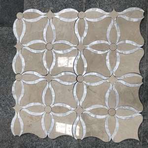 Ubin Mosaik Marmer Dolomit Putih Beige Potongan Waterjet, Ubin Lantai Modern Custom Poles, Dekorasi Hotel Villa, Tahan Air, Grafis - Product Image 1