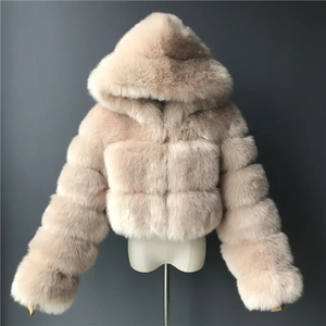 2024 hiver chaud mode solide à manches longues recadrée à capuche fausse fourrure veste <span class=keywords><strong>manteau</strong></span> femmes - Product Image 3