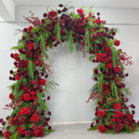 Personnalisé géant romantique carré fleur arc rouge blanc Roses mariage toile de fond décoration pour les fêtes