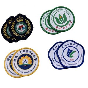 Custom School Badge Sew <b>Iron</b> on Private Design Brand School Name Logo Merrow Border Fabric Woven Patch for Garment - Product Image 2