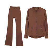 Ensemble 2 pièces pantalon évasé et veste style Lulus pour femme – Haut respirant à manches longues en Spandex/Nylon, coupe ajustée, extensible, idéal pour le yoga