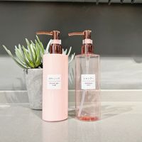 Impression de logo personnalisé, flacons distributeurs de savon et de shampoing en plastique rose de 250 ml et 350 ml, réutilisables avec des étiquettes imperméables